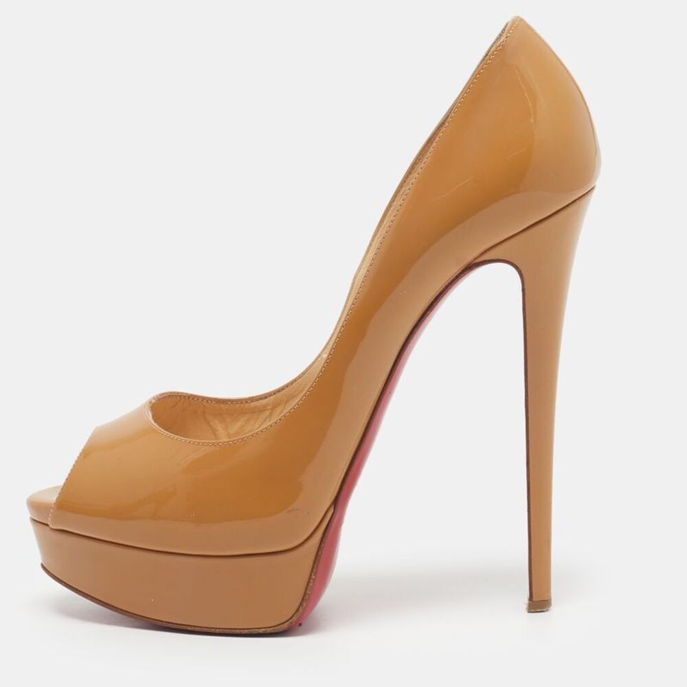 Christian Louboutin New Very Prive Size 39 Beige Patent Leather Peep Toe
